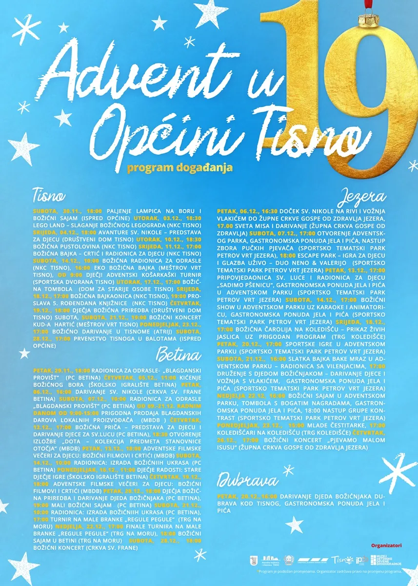 ADVENT 2019. - BOGAT PROGRAM U SVIM MJESTIMA NAŠE OPĆINE